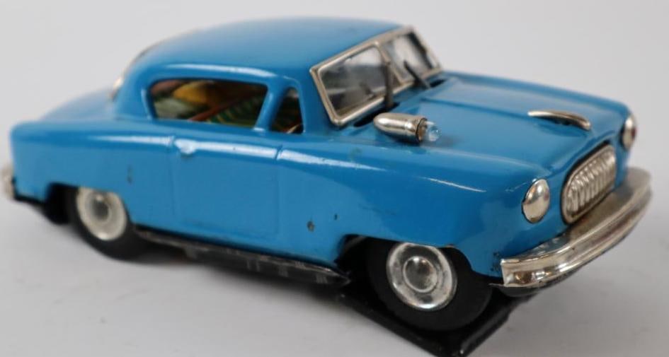 1950's -1960's Miyazwa Toy Co. Blue Coupe w/ Spot Light Battery Operated Tin Toy Car From Japan (1 of 3)