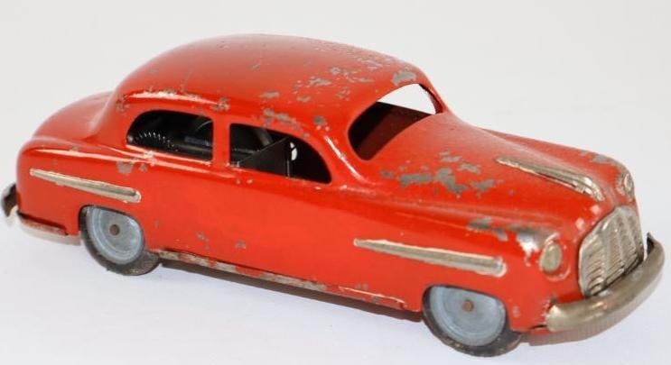 1950's -1960's Red Sedan Wind Up Friction Tin Toy Car (1 of 3)