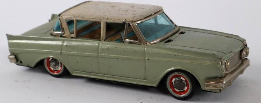 1950's -1960's Yonezawa Toy Co. & Rosko Steele Inc. Rambler Sedan Friction Tin Toy Car From Japan: 8.5"