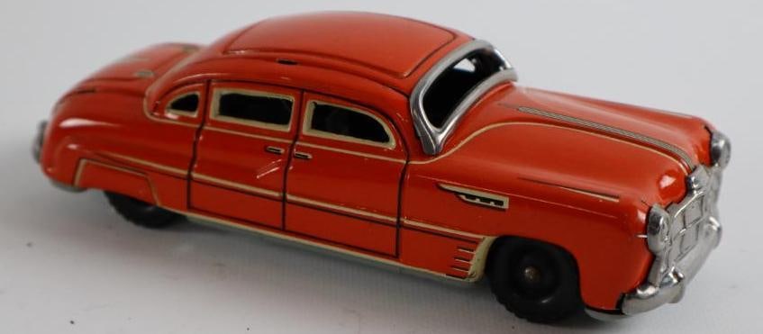 1950's -1960's Orange Sedan Wind Up Friction Tin Toy Car From US Zone Germany (1 of 3)