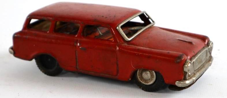 1950's -1960's Red Station Wagon Friction Tin Toy Car: 5"