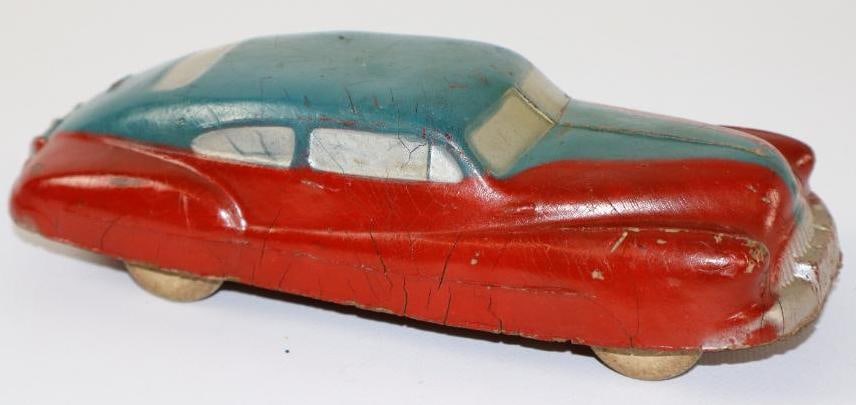 1948 Auburn Rubber Sedan Toy Car: 7.25", has some cracks