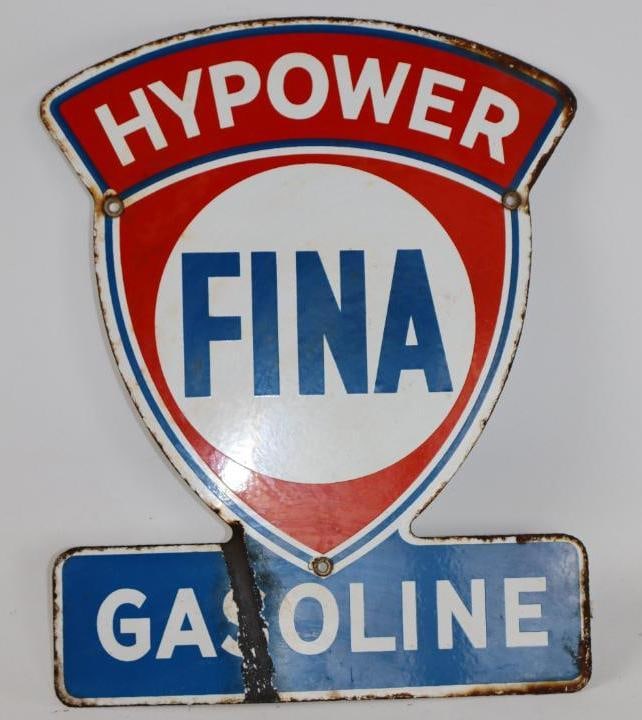 Fina Hypower Gasoline Porcelain Pump Plate Sign (1 of 2)