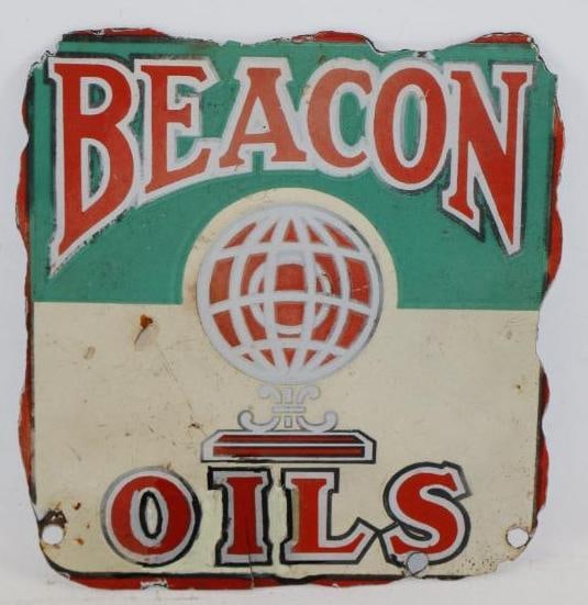 Beacon Oils Porcelain Advertising Pump Plate Sign (1 of 2)