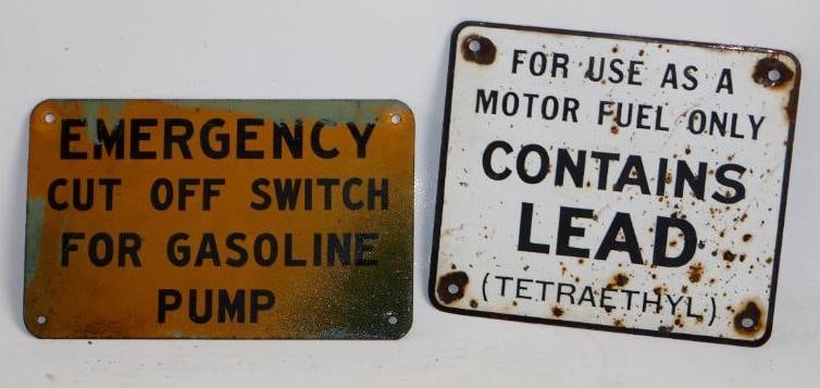 Group of Two Gasoline Related Emergency Cut Off & Contains Lead Advertising Signs (1 of 2)