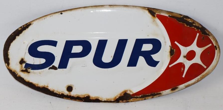 Embossed Spur Gasoline Porcelain Pump Plate Display Sign (1 of 2)