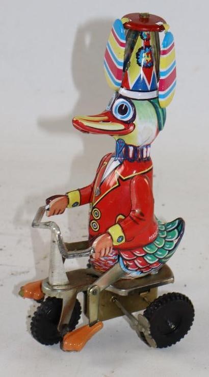 Duck On Tricycle Tin Litho Windup Friction Toy (1 of 3)