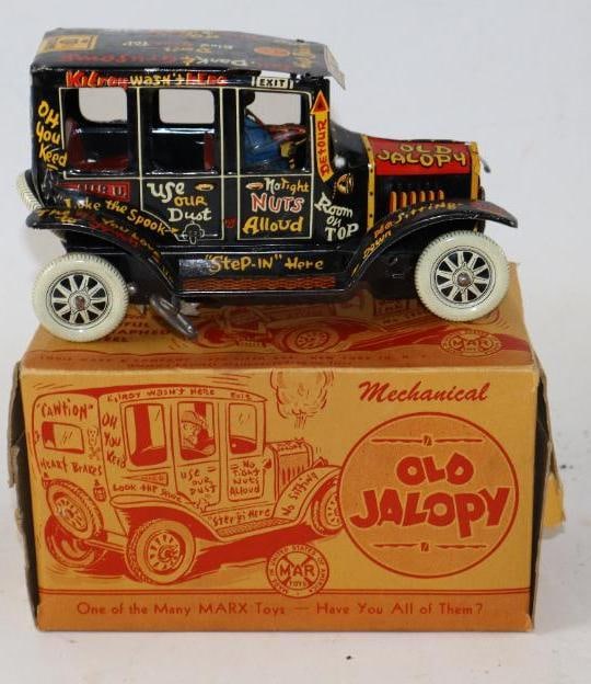 Marx Toys Mechanical Jalopy Tin Litho Windup Friction Toy Car w/ Original Box (1 of 3)