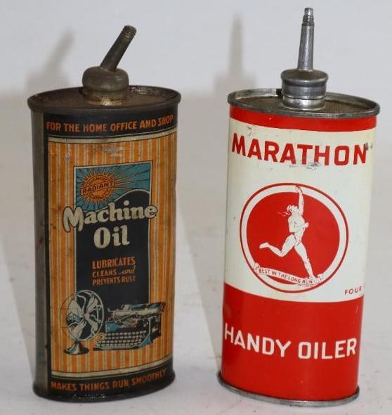Group of 2 Marathon and Radiant Machine Oval Lead top Handy Oiler Cans (1 of 2)