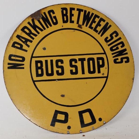Double Sided Porcelain No Parking Between Signs PD Bus Stop Pole Sign (1 of 2)