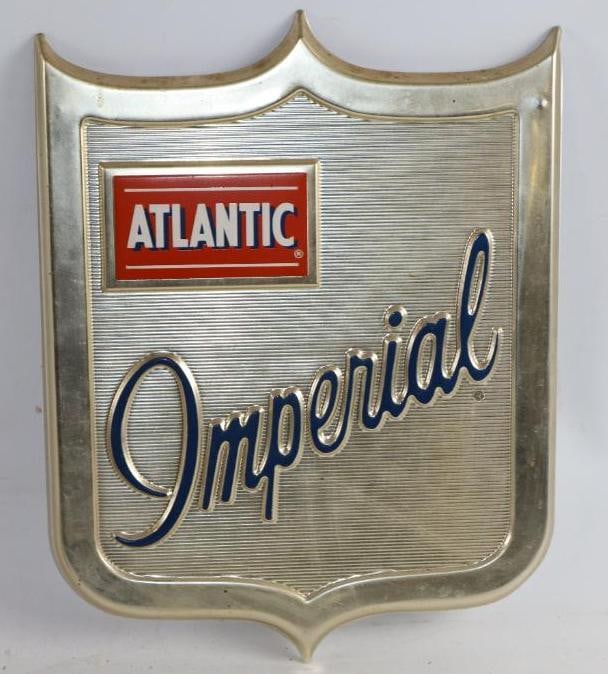 Atlantic Imperial Embossed Shield Shaped Metal Pump Plate Sign (1 of 2)