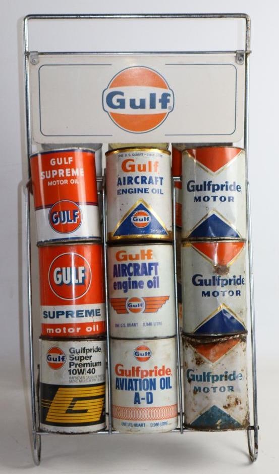 Gulf Oil Can Rack W/ 18 Oil Cans (1 of 4)