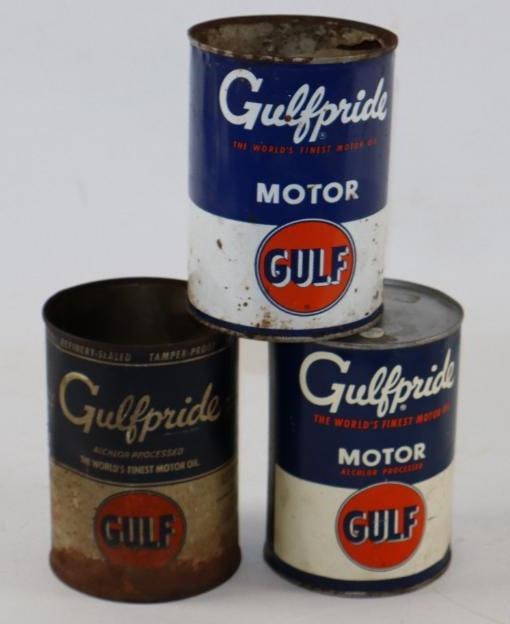 Group of 3 Gulfpride Metal 1Qt Oil Cans (1 of 2)