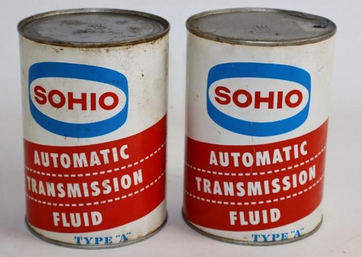 Group of 2 Sohio ATF Type A Metal 1 Qt Metal Cans: both empty