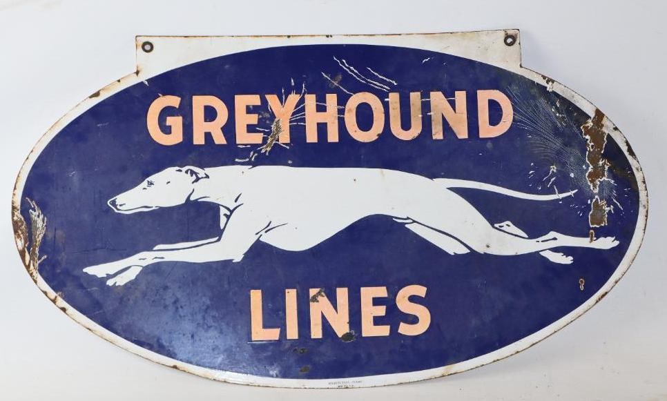 Greyhound Bus Lines Double Sided Porcelain Advertising Sign (1 of 2)