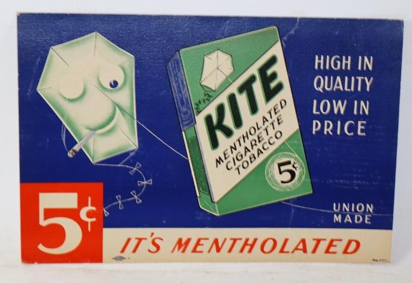 Union Made Kite Mentholated Cigarette Tabacco Cardboard Advertising Display Sign (1 of 2)