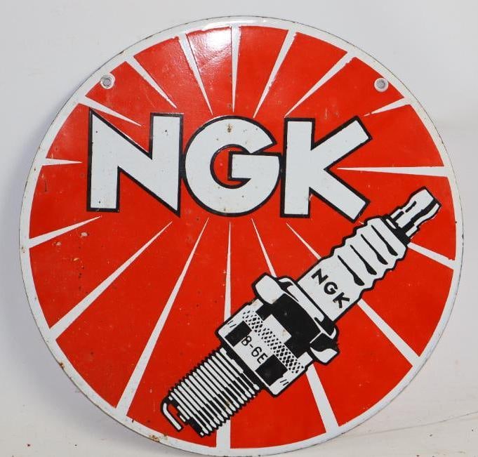 Double Sided Porcelain NGK Spark Plug Hanging Sign (1 of 4)