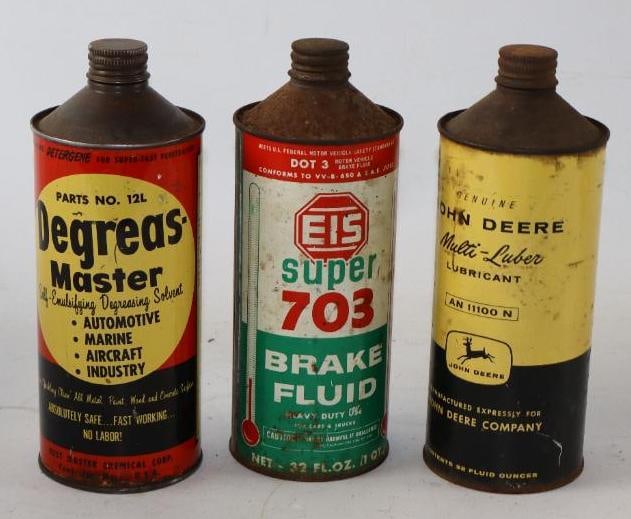 Group of 3 Conetop Automotive Related Quart Oil Cans (1 of 2)