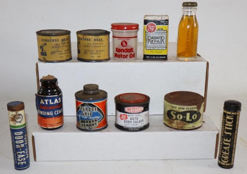 Group of 11 Different Automotive Advertising Tins: Kendall , Atlas, Sturdee Grip, Pure Doorease,