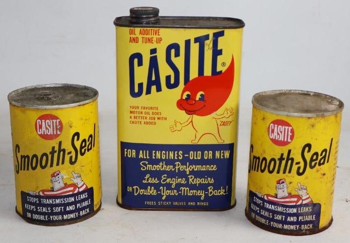 Group of 3 Casite Advertising Automotive Tins: 1Qt Largest