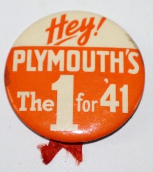 1941 Plymouth Advertising Pin Back Badge (1 of 2)