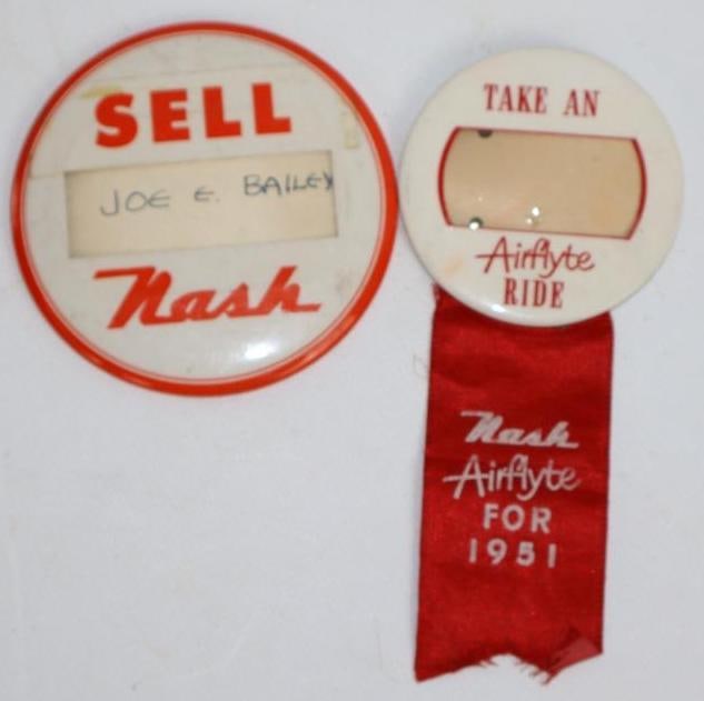 Group of 2 Nash Airflyte and Sell Pin Back Badges (1 of 2)