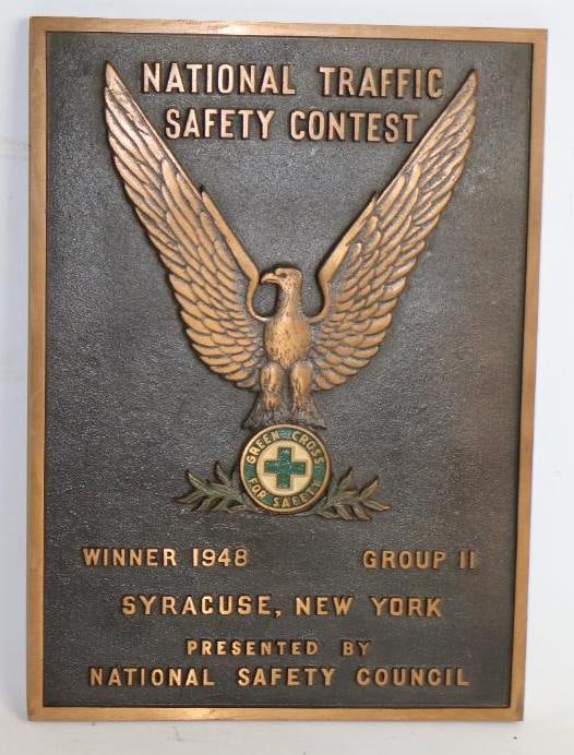 1948 Bronze National Traffic Safety Contest Winner Award Plaque (1 of 2)