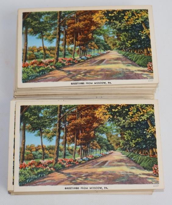 1940's-1950's Large Group of Unused Postcards from Moscow, Pennsylvania PA: Great Colors & Graphics; 4.5" x 6.5"