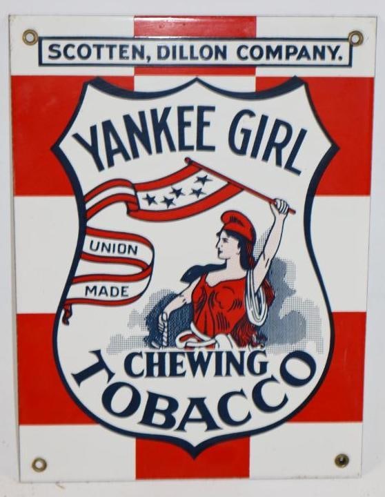 Yankee Girl Chewing Tobacco Reproduction Advertising Porcelain Sign: 9" x12"