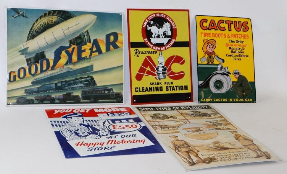 Group of 5 SO, Cactus, AC, Goodyear, & Army Reproduction Tin Signs (1 of 4)