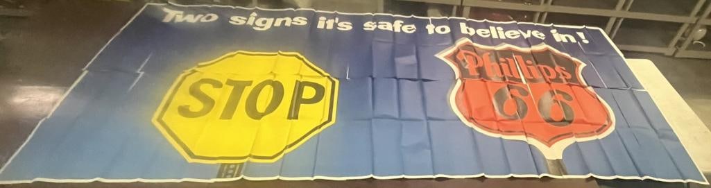 NOS Early 1950's Phillips 66 Gas & Oil Advertising Billboard Poster with Yellow Stop Sign (1 of 3)