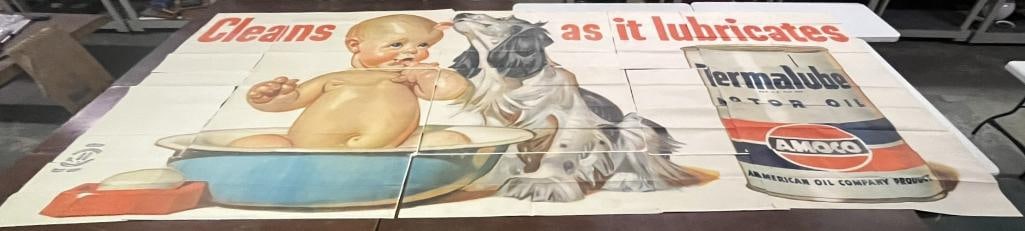 NOS Graphic Amoco Permalube with Dog & Baby Advertising Billboard Poster (1 of 3)
