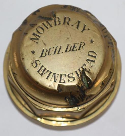 Brass Mowbray Swineshead Builder Threaded Automobile Hub Cap: 3.5" diameter
