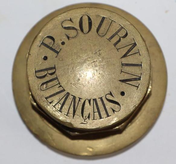 Brass P. Sournin Buzancias Threaded Automobile Hub Cap: 3.5" diameter