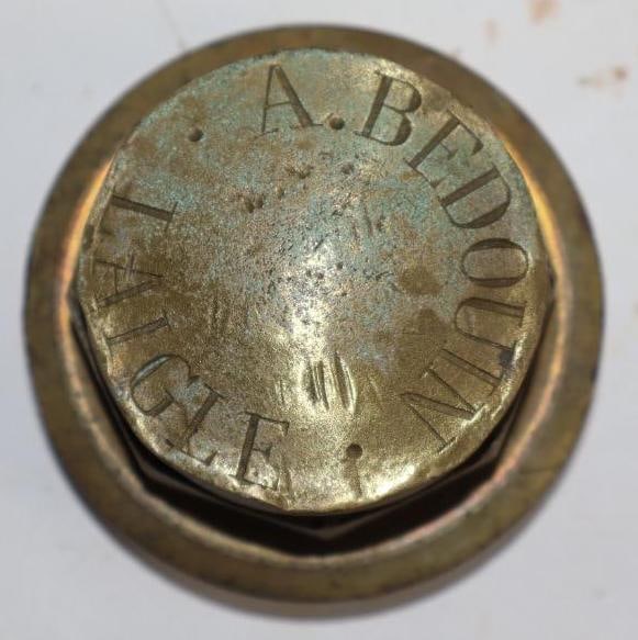 Brass A. Bedouin Laigle Threaded Automobile Hub Cap: 3" diameter