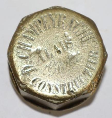 Brass D. Champeyrache Constructior Alais Gard Threaded Automobile Hub Cap: 2.25" diameter