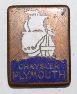 1928 Chrysler Plymouth Radiator Emblem Badge: Cloisonne 1.25" x 1.5"
