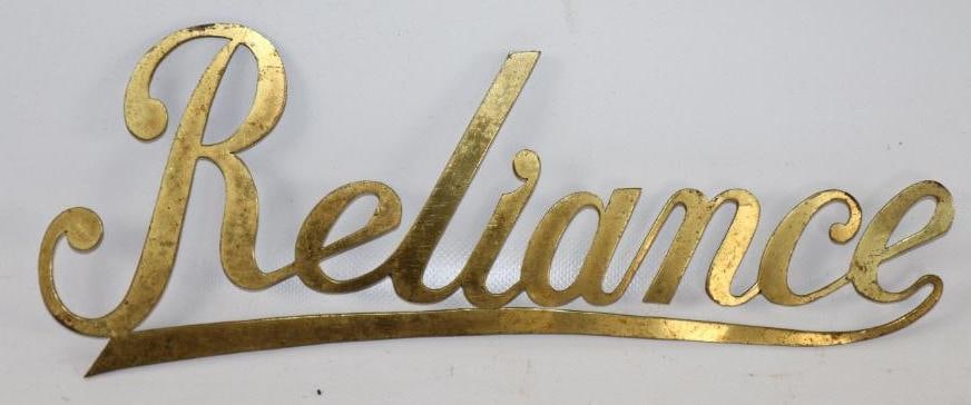 Brass Reliance Automobile Radiator Emblem Script (1 of 2)