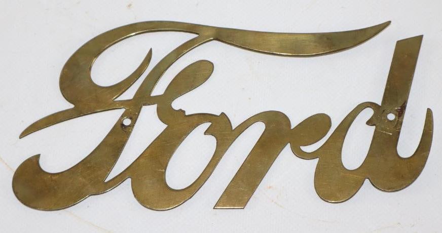 Brass Ford Automobile Radiator Emblem Script (1 of 2)