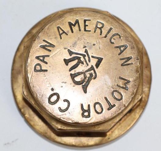 Brass Pan American Motor Car Co. Threaded Automobile Hub Cap (1 of 2)