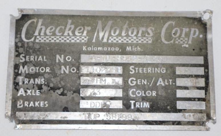 Checker Motor Corp. Serial Data Tag (1 of 2)