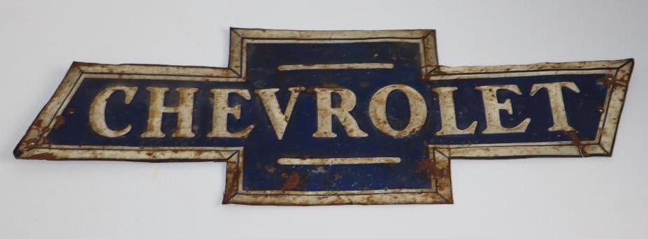 1920's Chevrolet Bowtie Tin Advertising Sign (1 of 2)