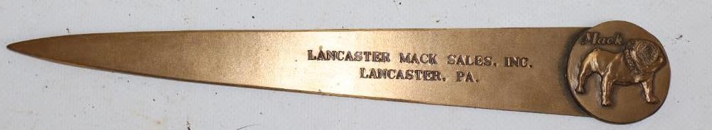 Brass MACK Sales Inc Lancaster PA Letter Opener: 9"