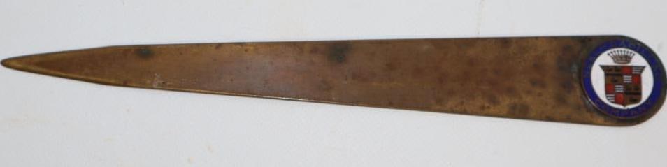 Brass Cadillac Letter Opener w/ Cloisonne Emblem: 9"