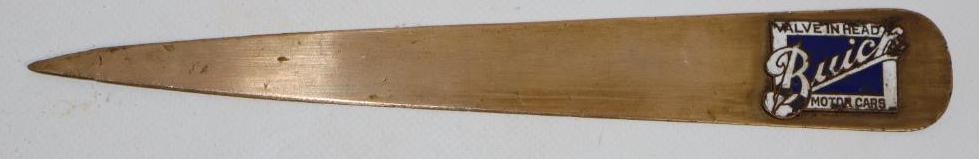 Brass Buick Valve in Head Motor Cars Letter Opener w/ Cloisonne Emblem: 9"