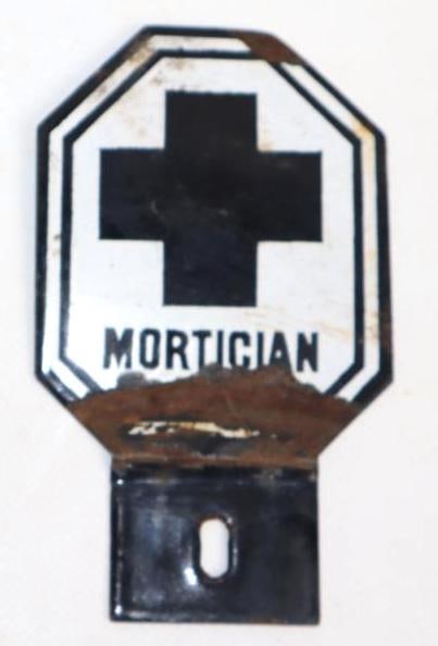 Mortician Porcelain License Plate Topper: 2.75" x 4.75"