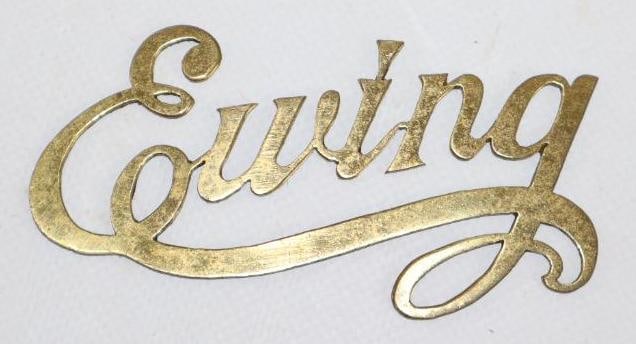 Brass Ewing Automobile Radiator Emblem Script (1 of 2)
