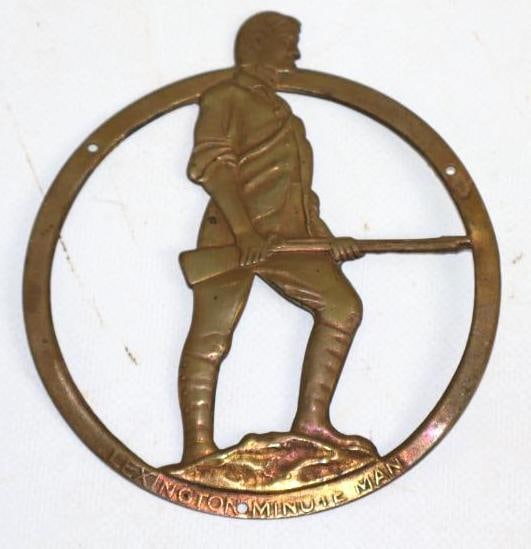 Brass Lexington Minuteman Automobile Radiator Emblem Script (1 of 2)