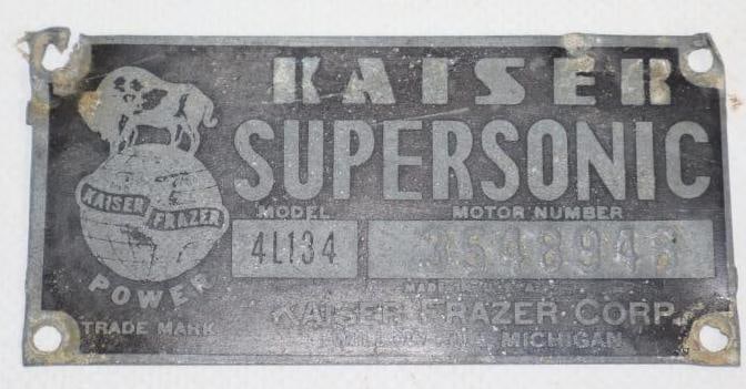 Kaiser Frazer Super Sonic Serial Data Tag (1 of 2)