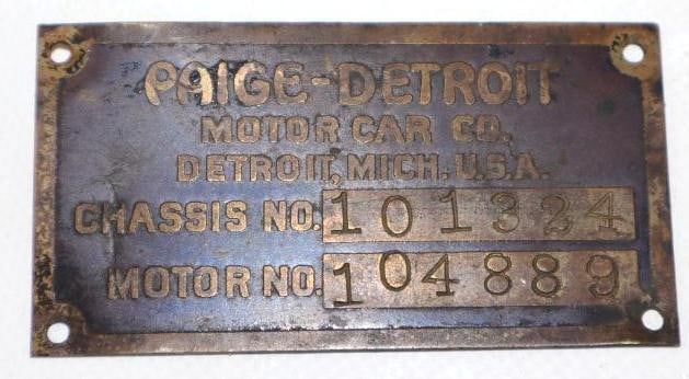 Brass Paige - Detroit Motor Car Co. Serial Data Tag (1 of 2)